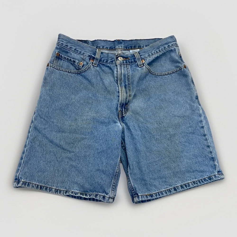 Vintage Levis 550 Shorts Mens 33 Blue Denim Blue Jean Jorts 90s Distressed